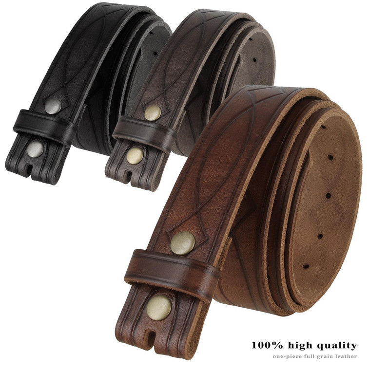 382000 Genuine One Piece Full Grain Leather Hand Tooled Engraved Belt Strap 1-1/2"(38mm)
