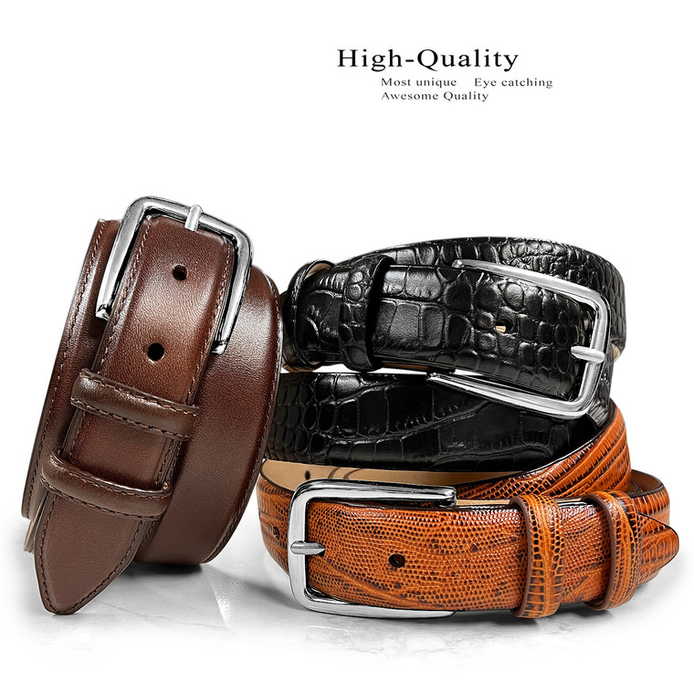 Armando Men's Dress Belt Solid Brass Buckle Genuine Full-Grain Cowhide Leather Belt 1-1/8"(30mm) Wide