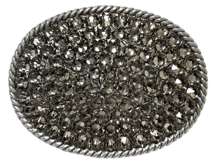 Western Antique Silver Engraved Swarovski Rhinestone Crystal Belt Buckle Fits 1-1/2"(38mm) Wide Belt (Black Diamond)