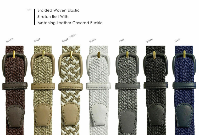 7001 Leather Covered Buckle Woven Elastic Stretch Belt 1-1/4"(32mm) Wide