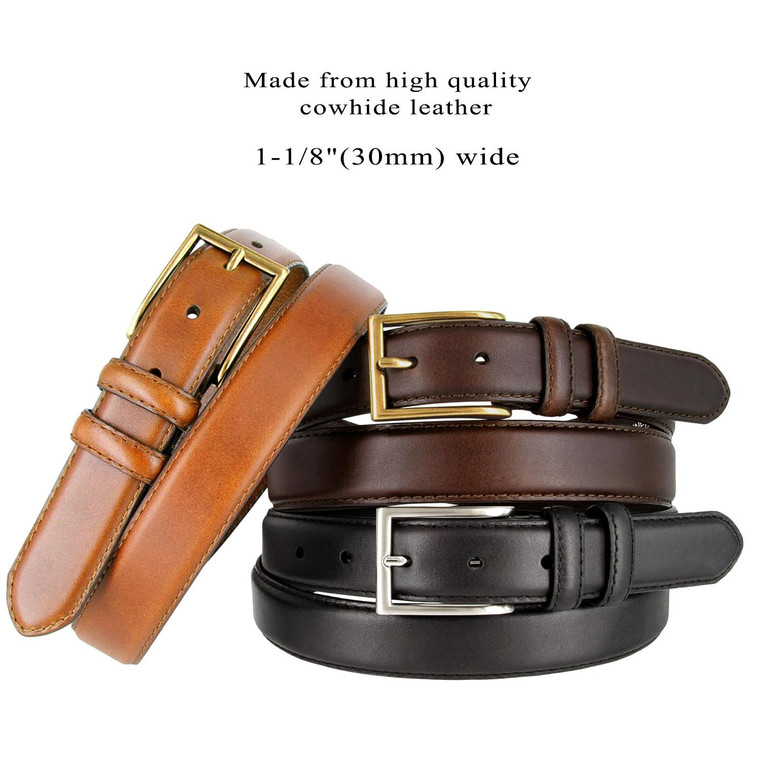 HJ10 Men's Oil-Tanned Genuine Leather Italian Dress Belt 1-1/8"(30mm) Wide