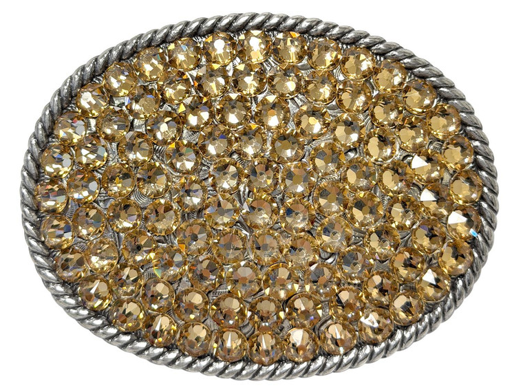 Western Antique Silver Engraved Swarovski Rhinestone Crystal Belt Buckle Fits 1-1/2"(38mm) Wide Belt (Lt Col Topaz)