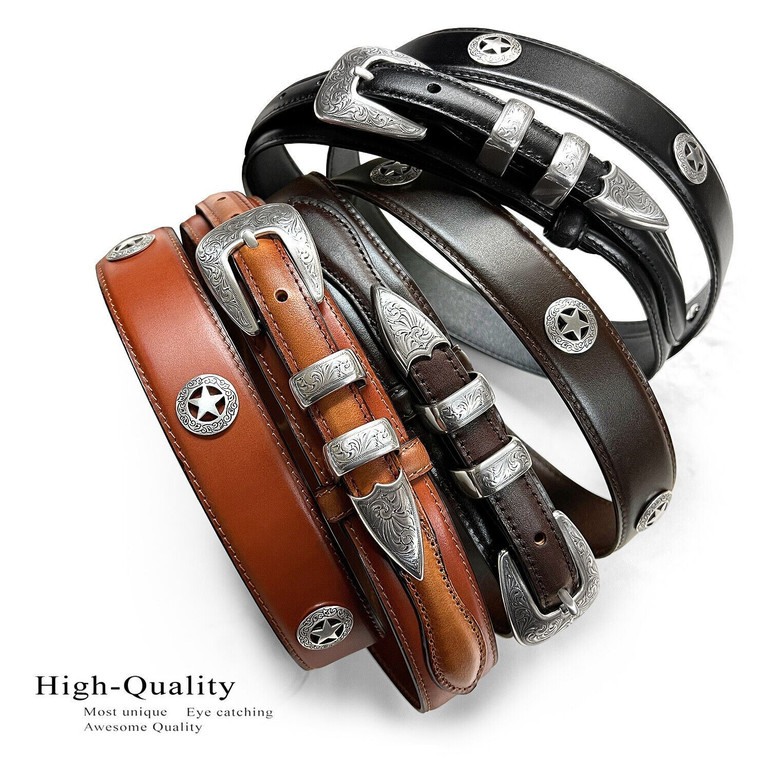 Waco Texas Star Conchos Belt Oil Tanned Genuine Leather Ranger Belt