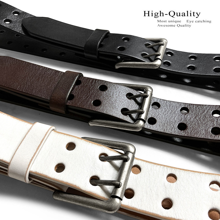 Metro Twin Roller Antique Buckle Genuine Full Grain Leather Casual Jean Belt 1-1/2"(38mm) Wide