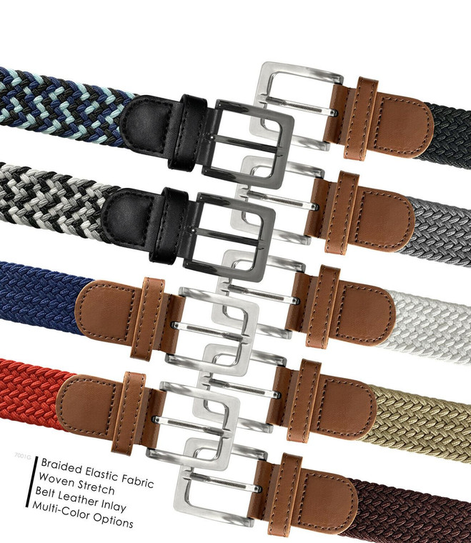 7001G Fabric Leather Braided Elastic Stretch Weave Canvas Fabric Woven Belt 1-3/8" Wide(35mm) Wide